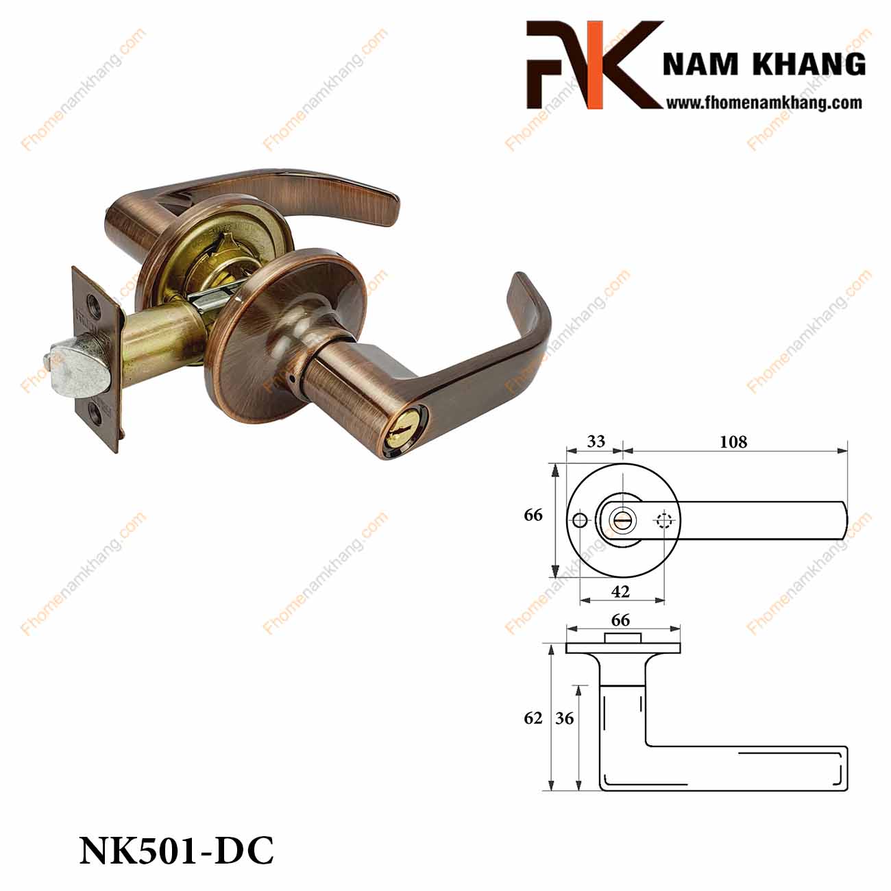 Khóa cửa tay gạt NK501-DC (Màu Đồng Cổ)