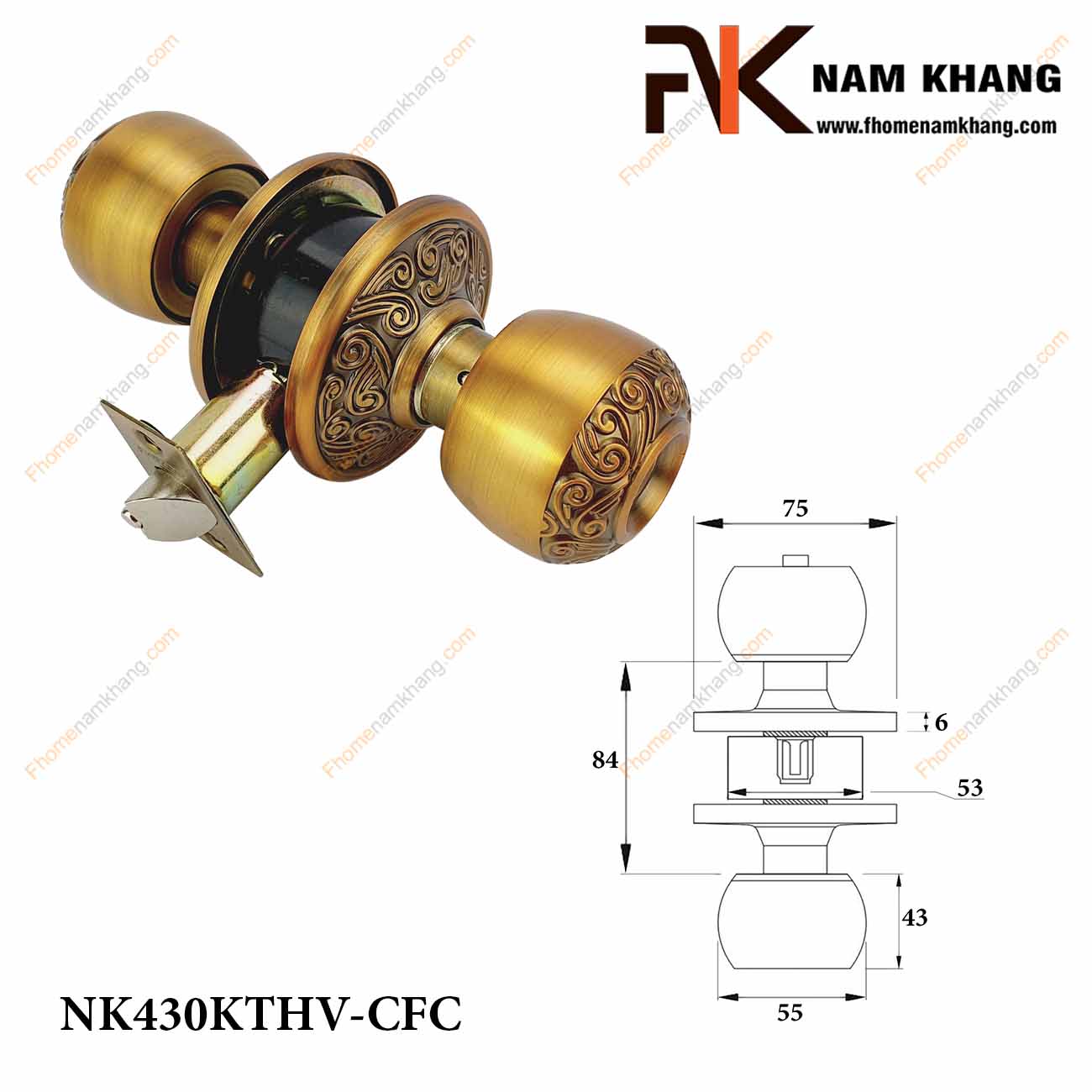 Khóa cửa tay nắm tròn NK430KTHV-CFC