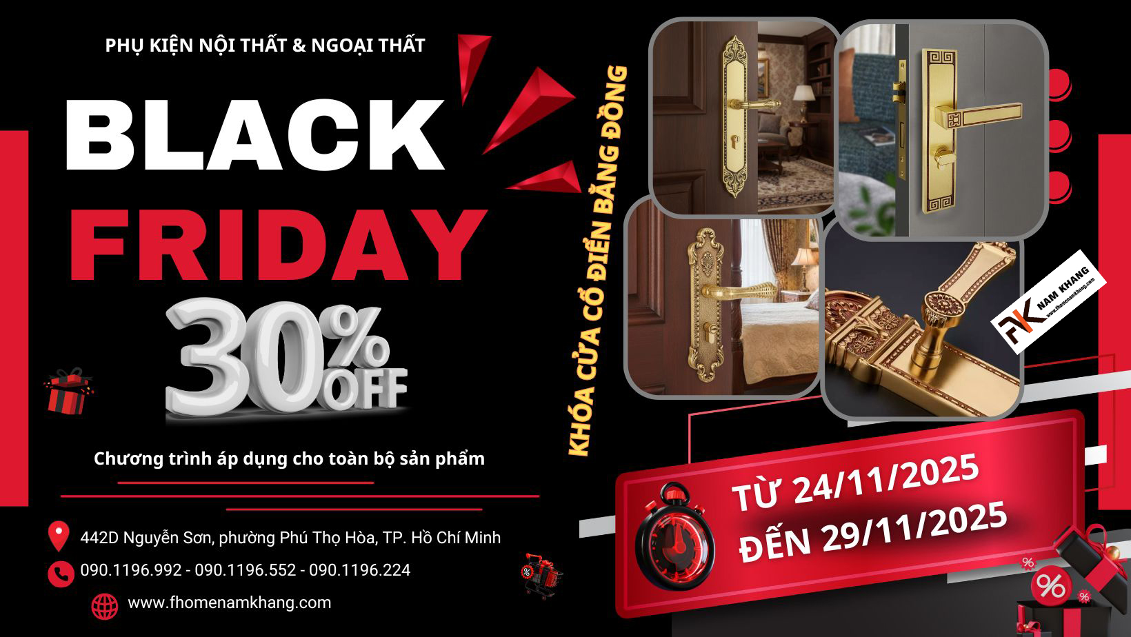 Black friday 2025 tay nắm cửa tủ khóa cửa bản lề cửa FHOMENAMKHANG