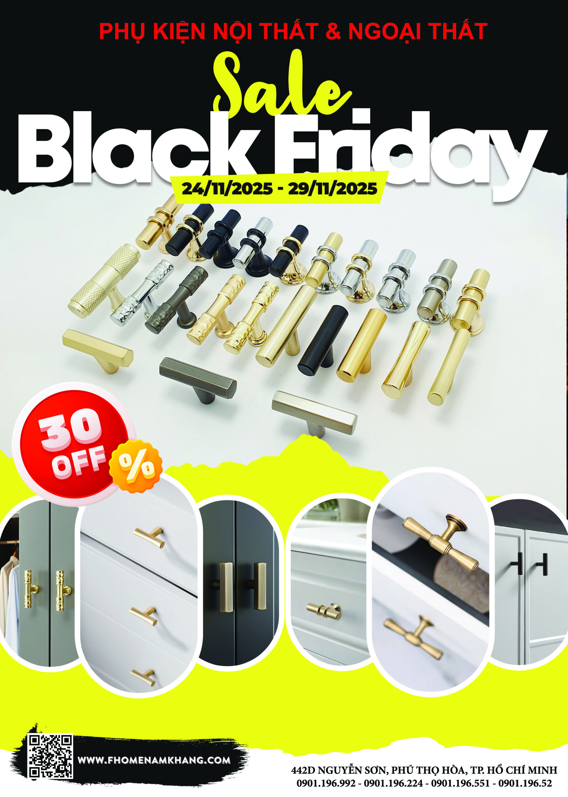 Siêu sale nâng cấp tinh hoa nội thất với ưu đãi hấp dẫn – Giảm đồng loạt 30% toàn hệ thống! Black friday 2025 tay nắm cửa tủ khóa cửa bản lề cửa FHOMENAMKHANG