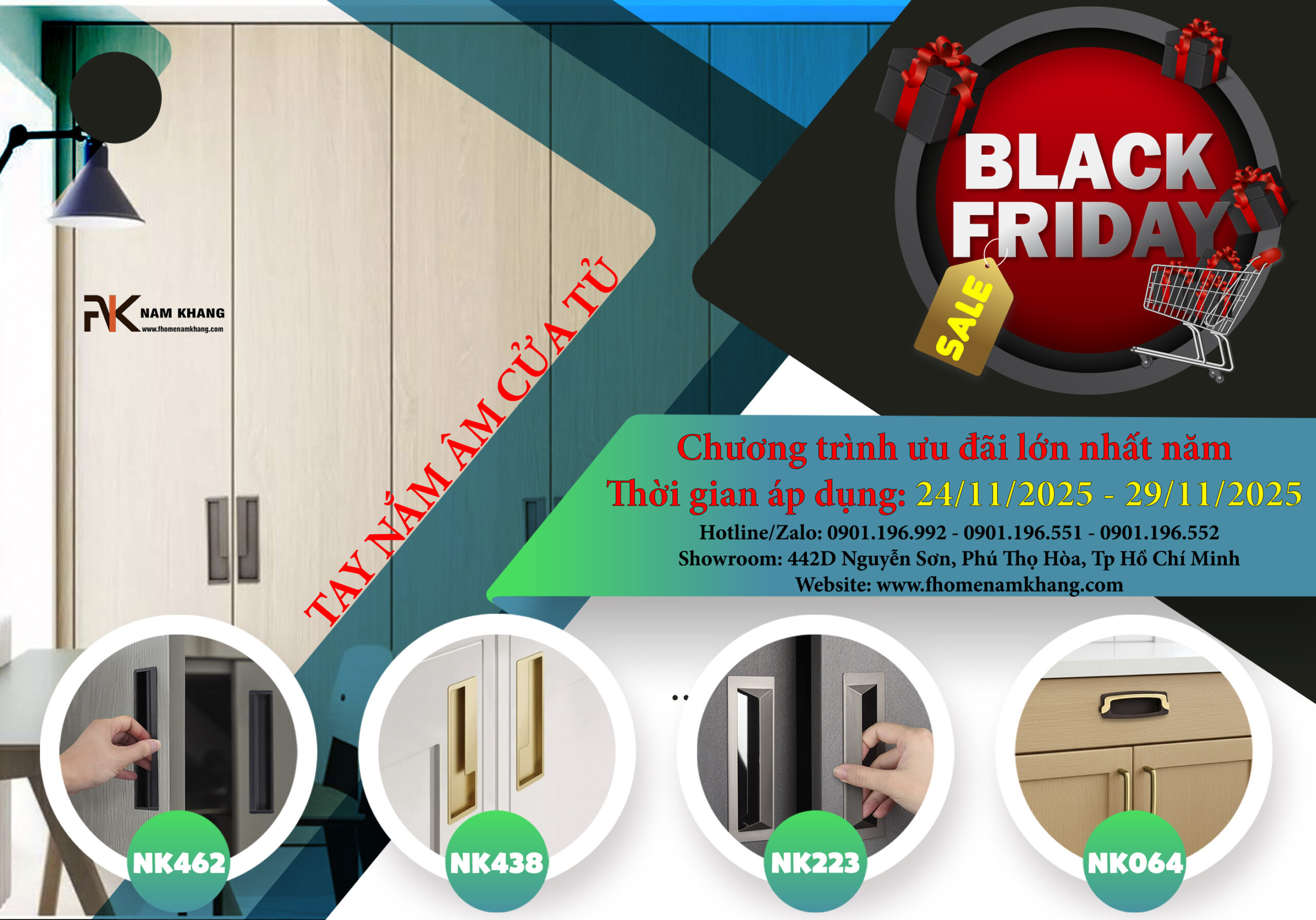 Black friday 2025 tay nắm cửa tủ khóa cửa bản lề cửa FHOMENAMKHANG