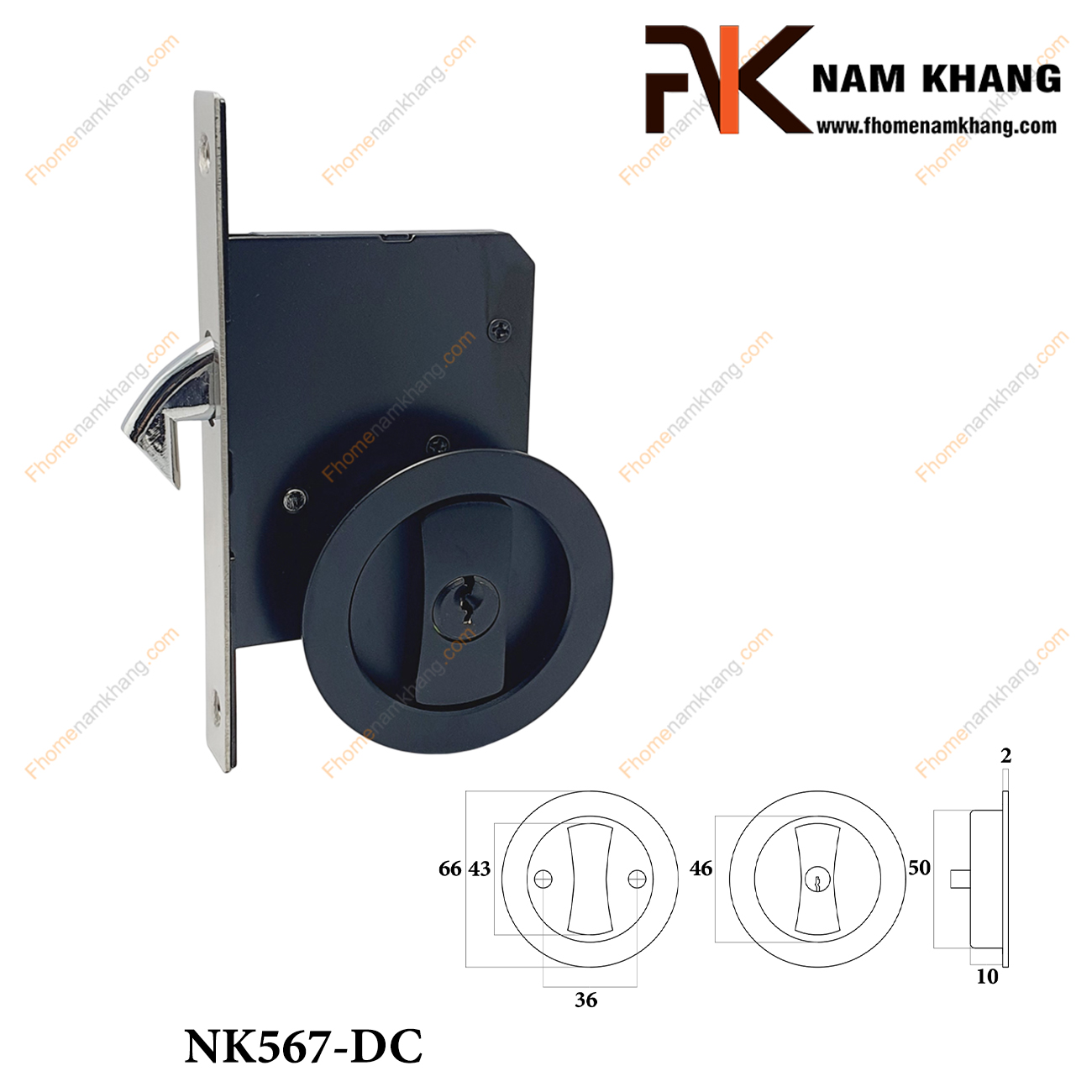 Khóa cửa lùa trơn sử dụng chìa màu đen NK567-DC Khóa âm cửa lùa màu đen NK567-DC FHOMENAMKHANG