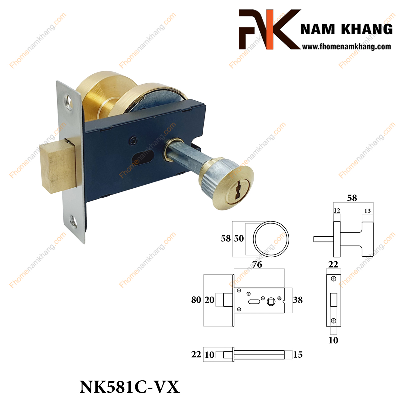 Khóa cửa bí mật màu vàng xước NK581C-VX Khóa chốt cửa bí mật màu vàng xước NK581C-VX