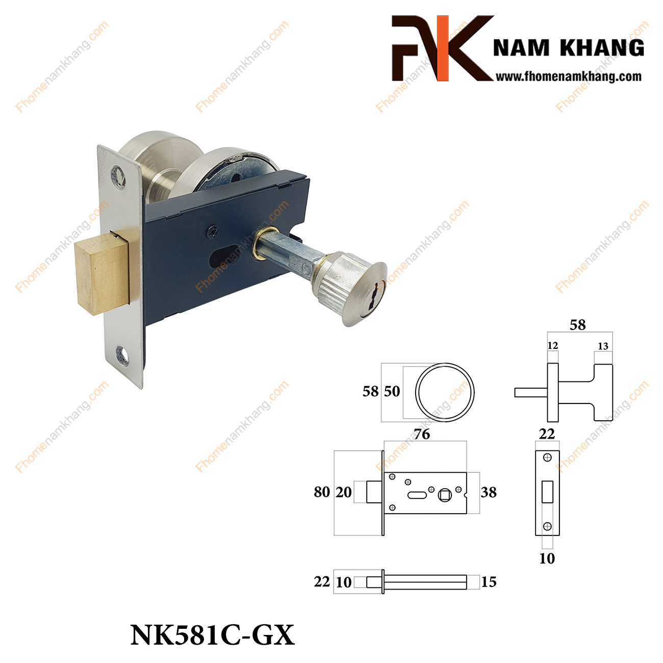Khóa cửa bí mật màu ghi xước NK581C-GX Khóa cửa bí mật màu ghi xước NK581C-GX-FHOMENAMKHANG