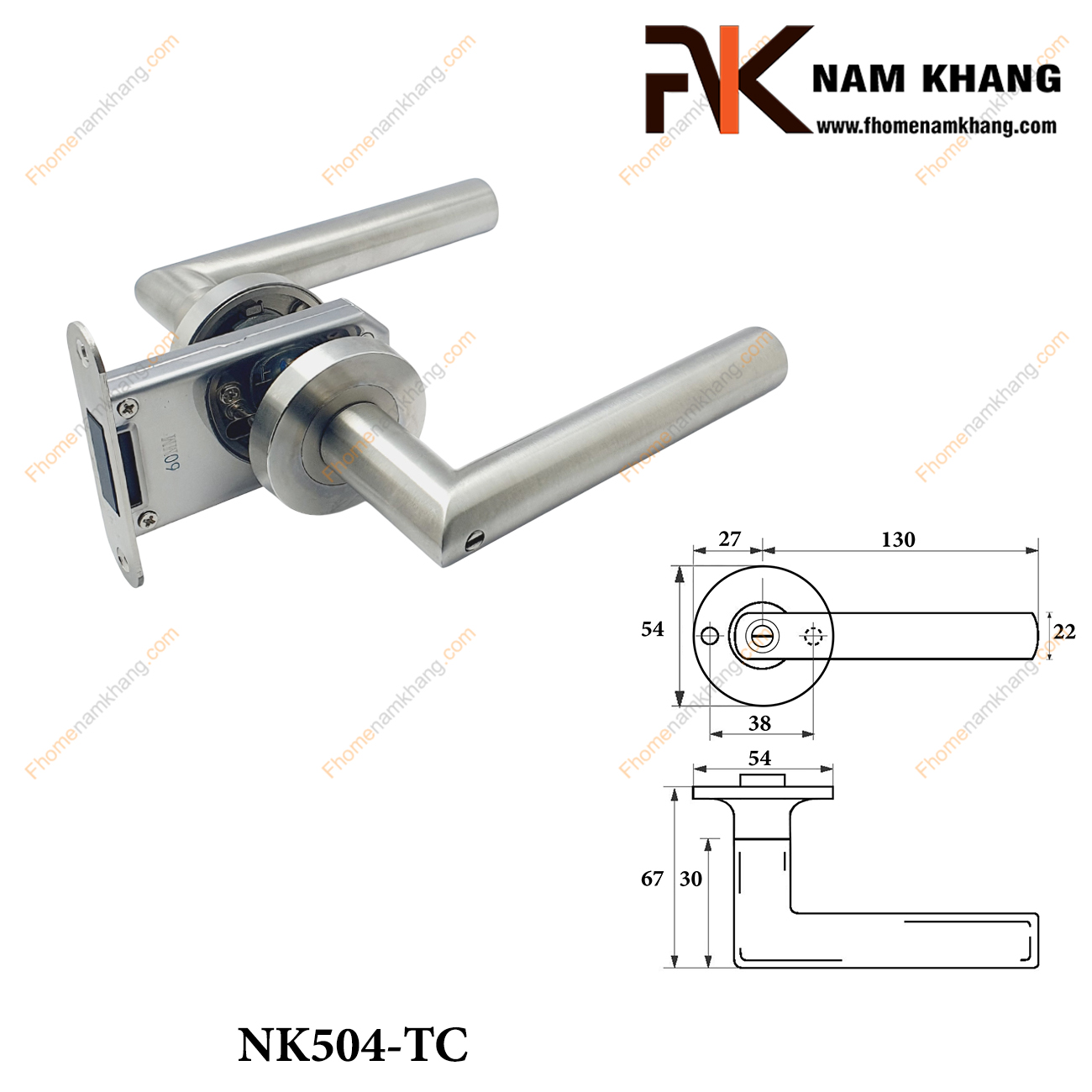 Khóa cửa tay gạt inox NK504-TC Khóa cửa tay gạt sử dụng chìa khóa NK504-TC FHOMENAMK