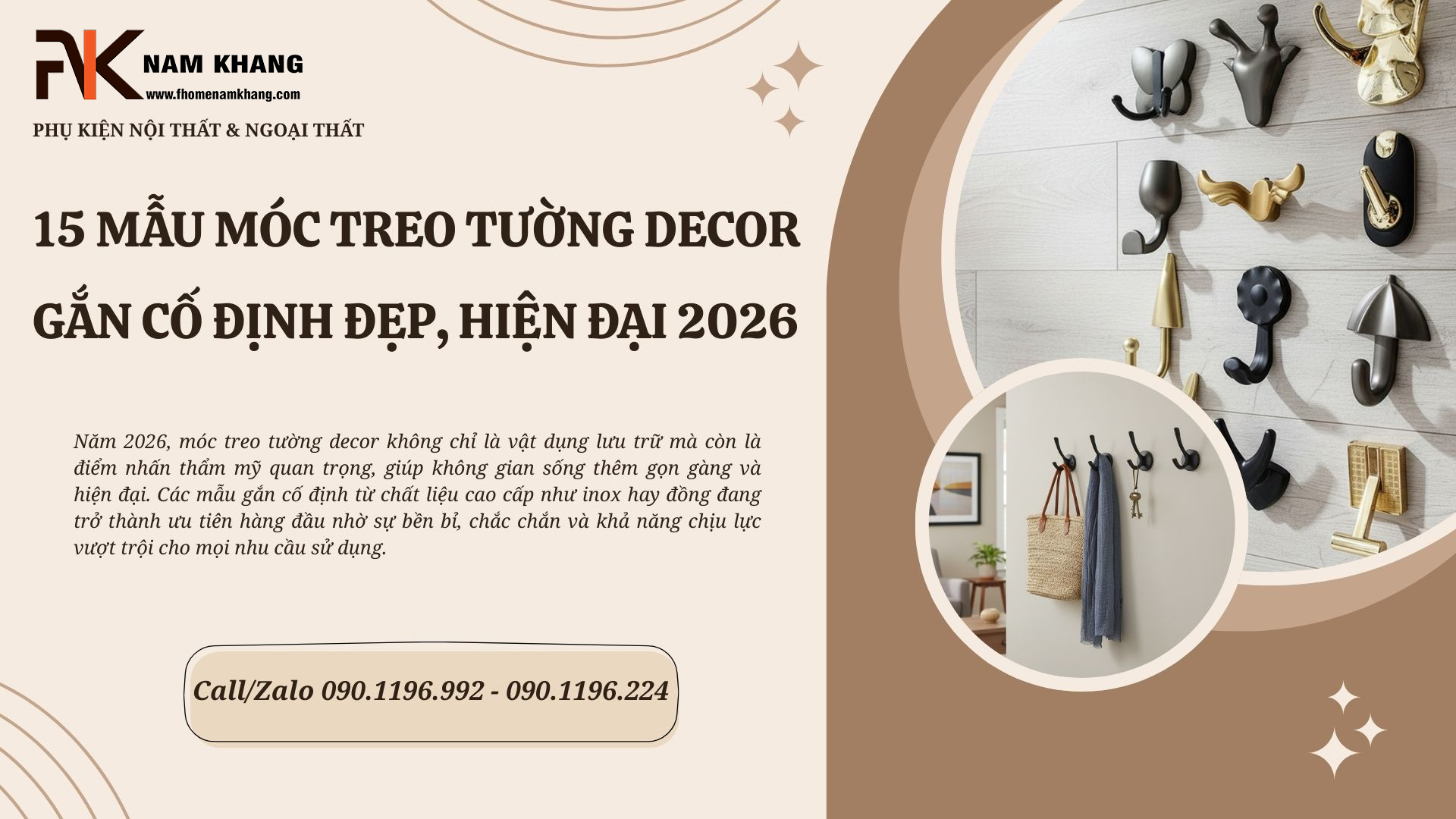 15 Mẫu móc treo tường decor gắn cố định đẹp, hiện đại 2026